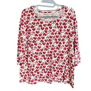 Coldwater Creek Red Heart 3/4 Sleeve Casual Cotton Modal Top Size Petite S